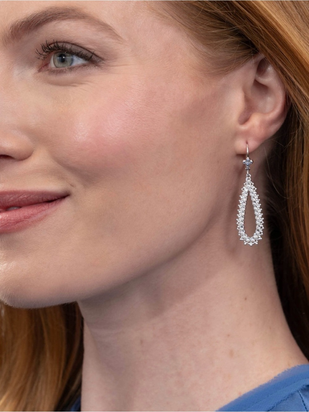 TSC Swarovski Aspire Silver Crystal Teardrop Dangle Earrings - Picture 3 of 7